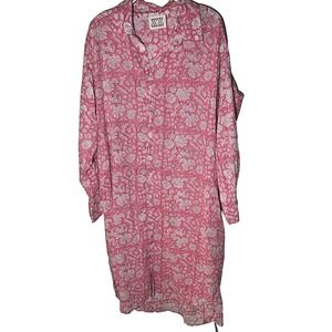 SZ Blockprints Jaipur Long Floral Pattern Hand Printed Pink Dress Flowy Sz. M